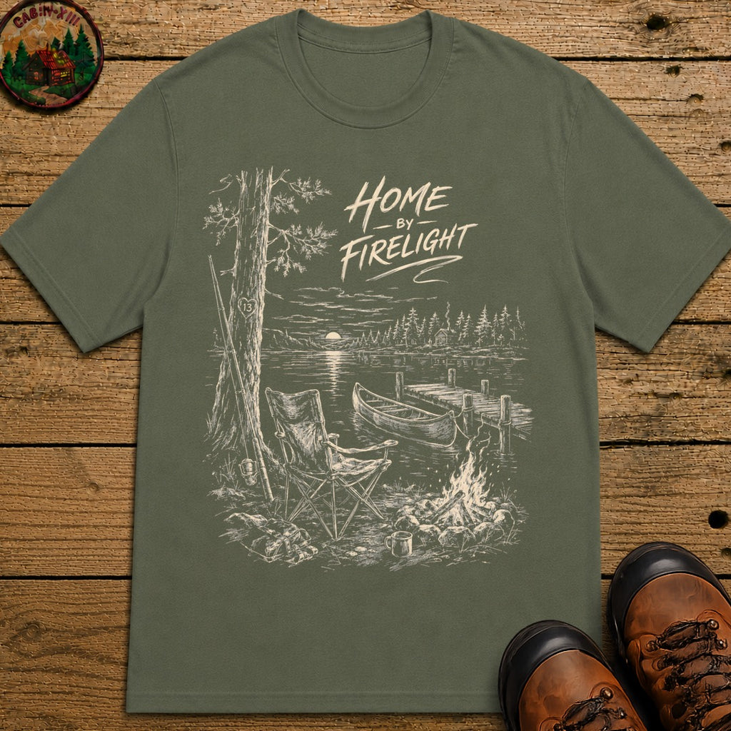 Home By Firelight Sketch T-Shirt - Moss