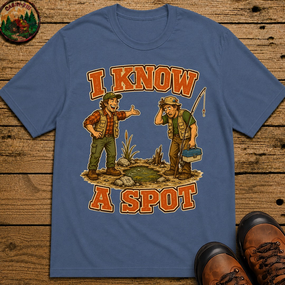 I Know A Spot Fishing T-Shirt - Blue Jean