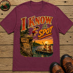 I Know a Spot — Vintage Lake Jumping Summer Camping Tee - Berry