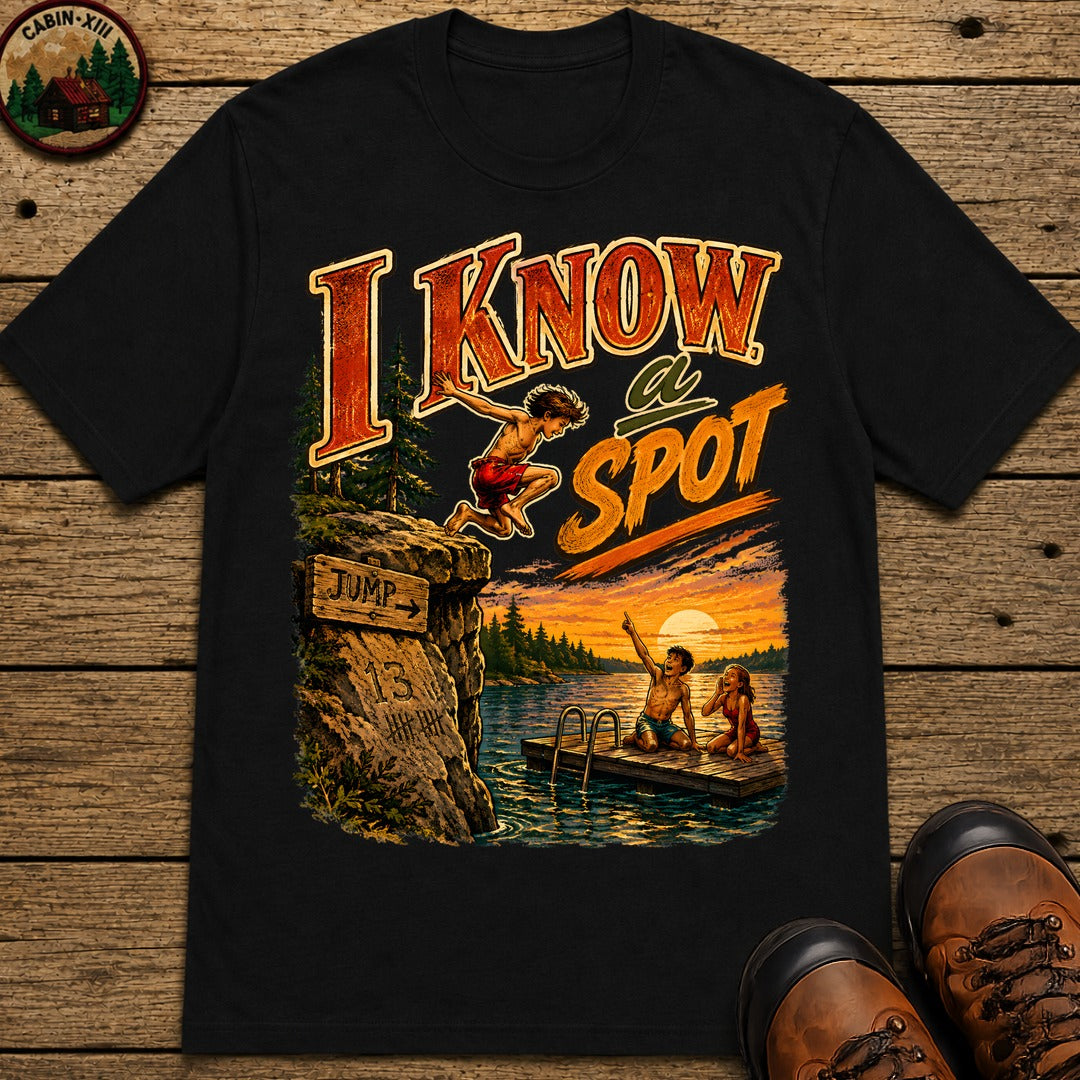 I Know a Spot — Vintage Lake Jumping Summer Camping Tee - Black