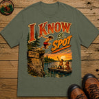 I Know a Spot — Vintage Lake Jumping Summer Camping Tee - Moss