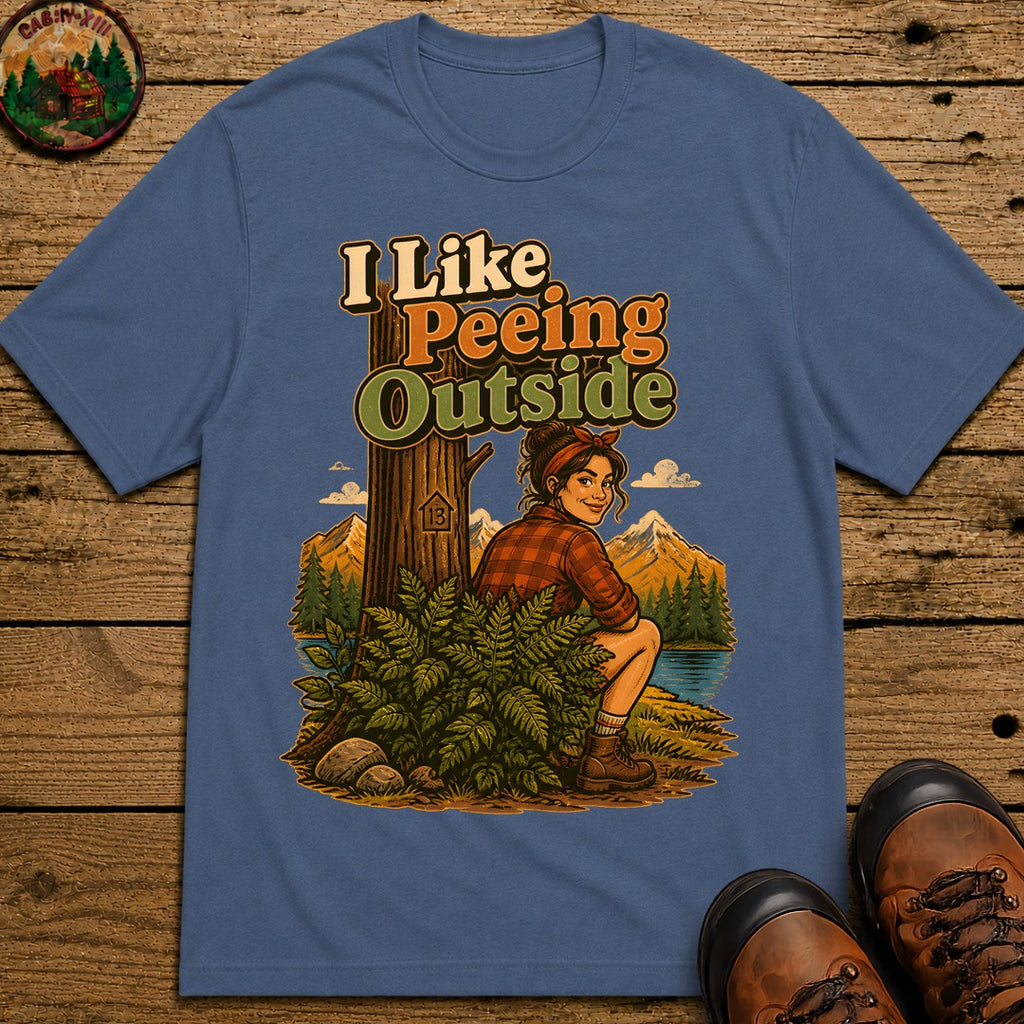 I Like Peeing Outside (Female) T Shirt - Blue Jean