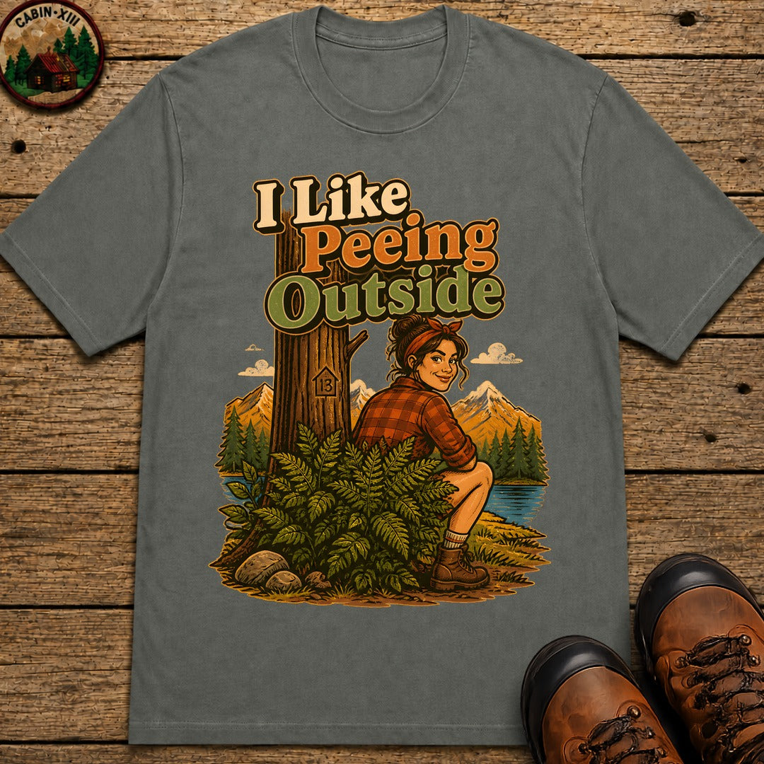 I Like Peeing Outside (Female) T Shirt - Pepper