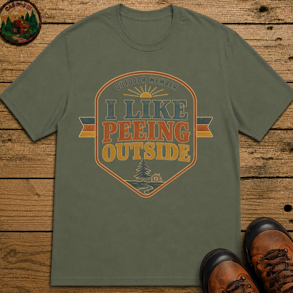 I Like Peeing Outside (Retro) T Shirt - Moss