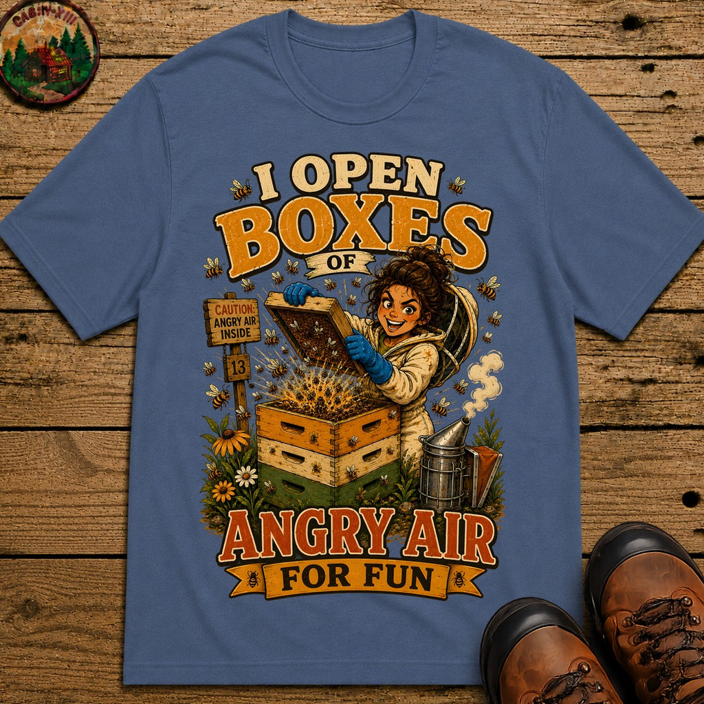 I Open Boxes of Angry Air T-Shirt - Blue Jean