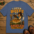 I Open Boxes of Angry Air T-Shirt - Blue Jean