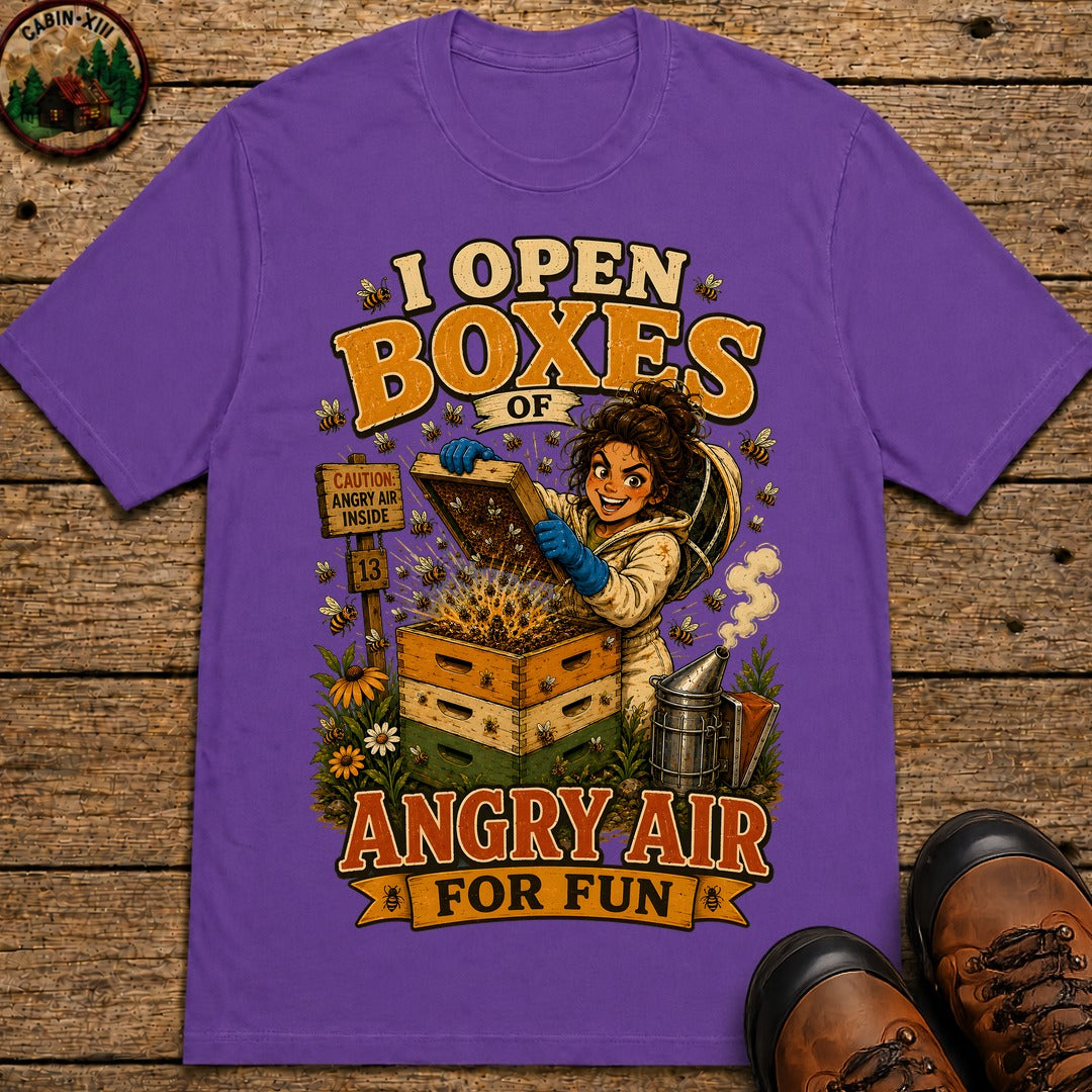 I Open Boxes of Angry Air T-Shirt - Grape