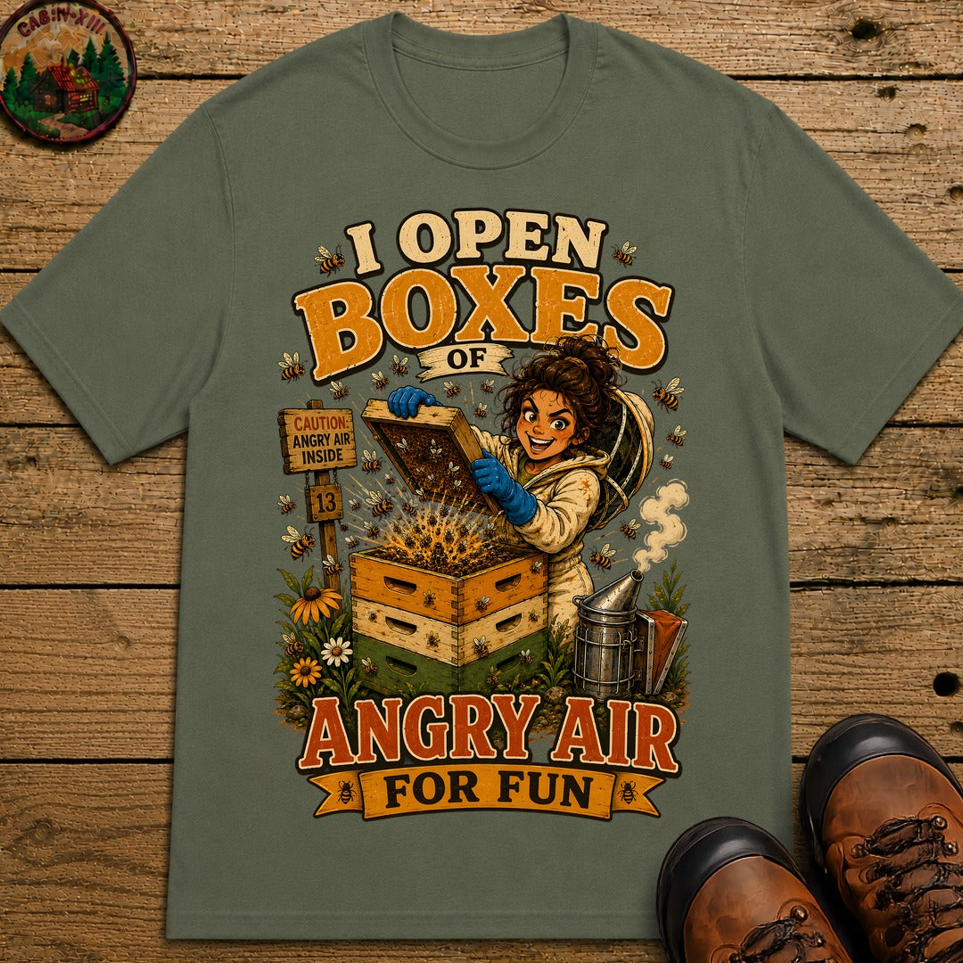 I Open Boxes of Angry Air T-Shirt - Moss