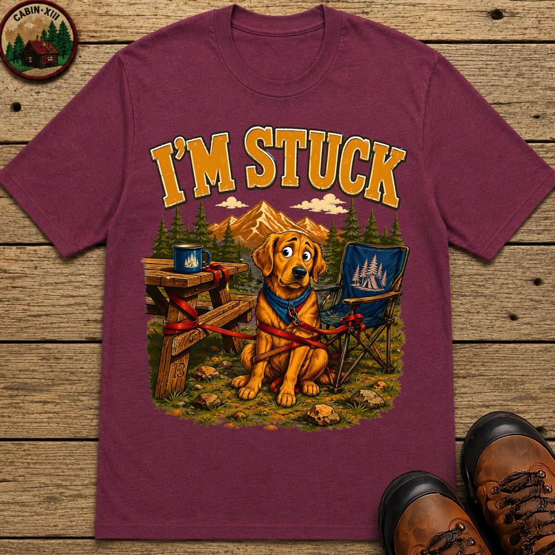 I'm Stuck — Funny Camping Dog Golden Retriever Outdoor Tee - Berry