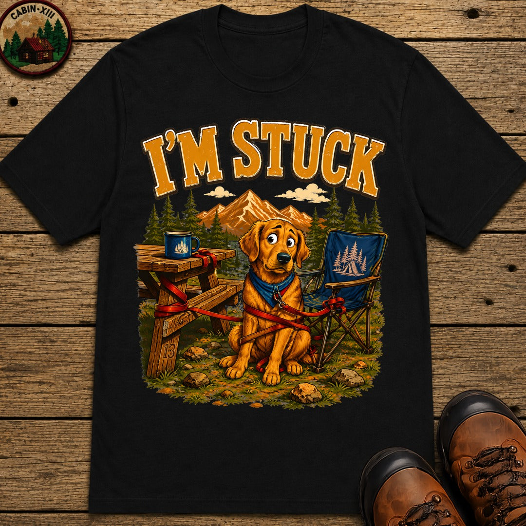 I'm Stuck — Funny Camping Dog Golden Retriever Outdoor Tee - Black