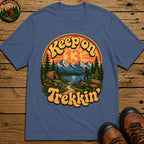 Keep On Trekkin' — Retro 70s Hiking and Camping Tee - Blue Jean