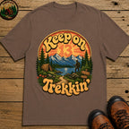 Keep On Trekkin' — Retro 70s Hiking and Camping Tee - Espresso