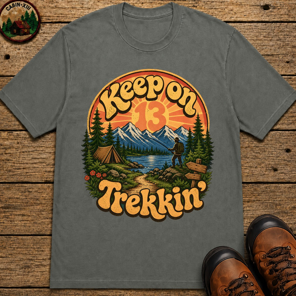 Keep On Trekkin' — Retro 70s Hiking and Camping Tee - Pepper