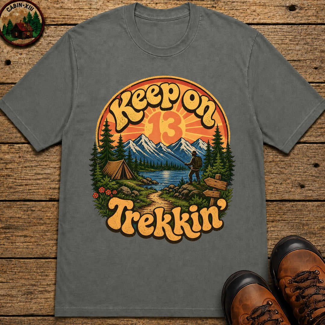 Keep On Trekkin' — Retro 70s Hiking and Camping Tee - Pepper