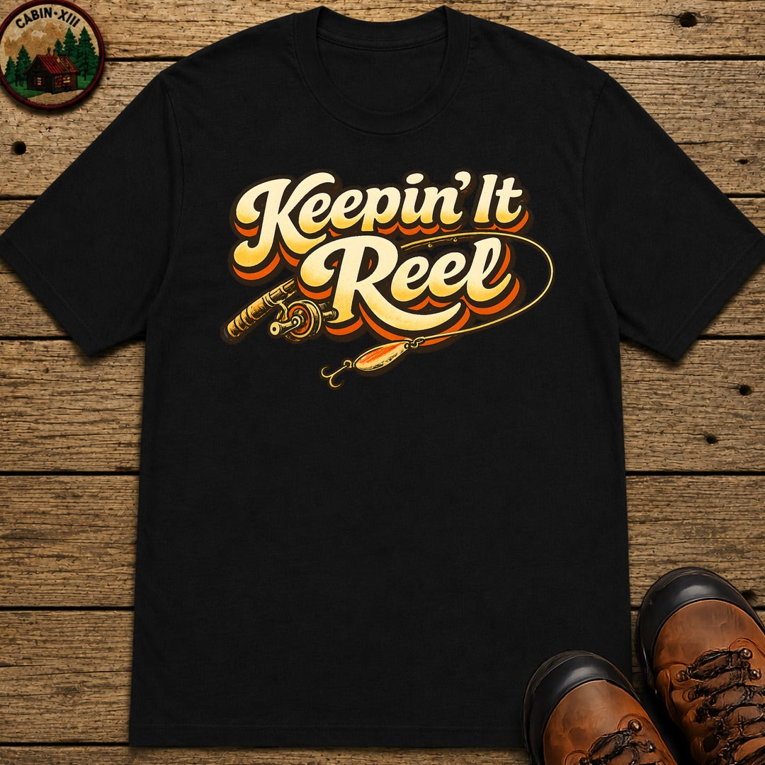 Keepin' It Reel — Retro Fishing Humor Tee - Black