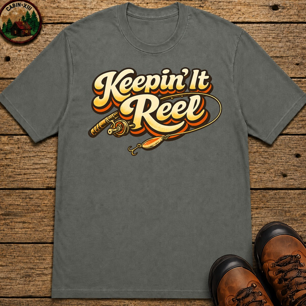 Keepin' It Reel — Retro Fishing Humor Tee - Pepper