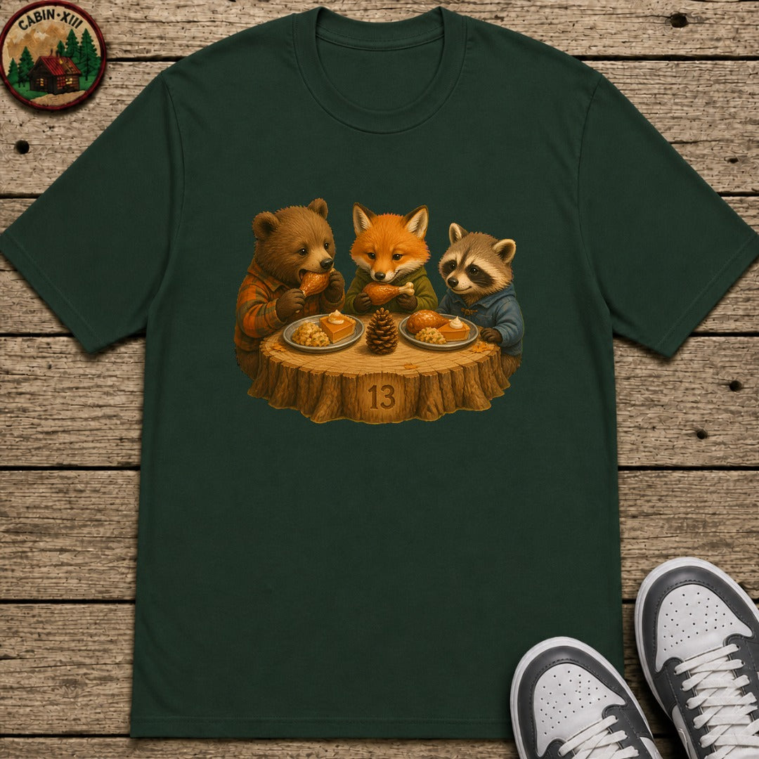 Kids Table Thanksgiving Kids T-Shirt - Forest Green