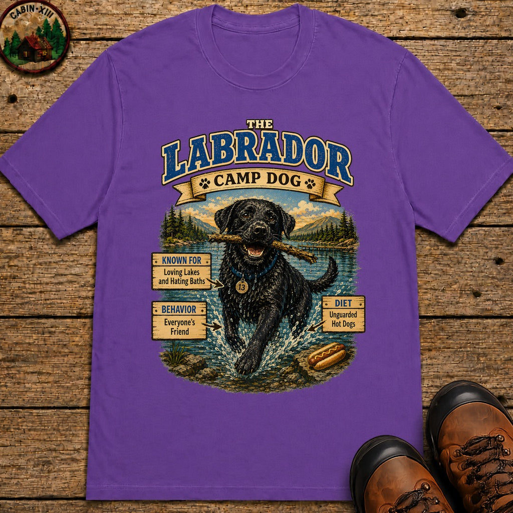 Labrador Camp Dog - Loving Lakes and Hating Baths Shirt - Grape