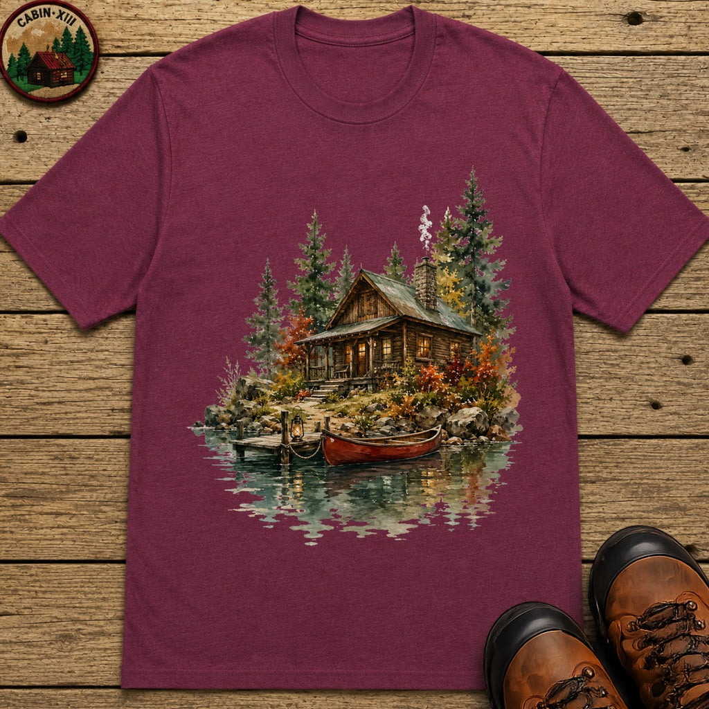 Lake Cabin (Watercolor) T-Shirt - Berry