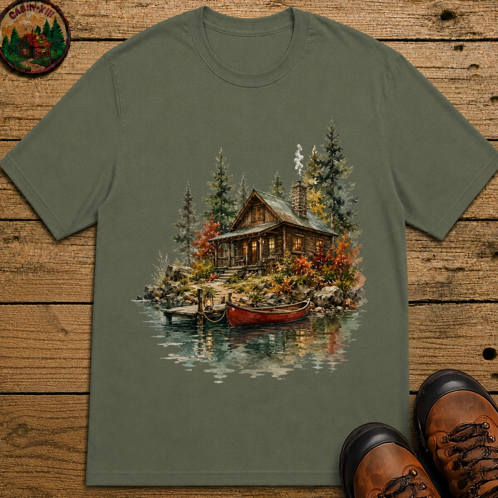 Lake Cabin (Watercolor) T-Shirt - Moss