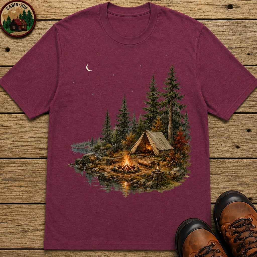 Lakeside Campsite (Watercolor) T-Shirt - Berry