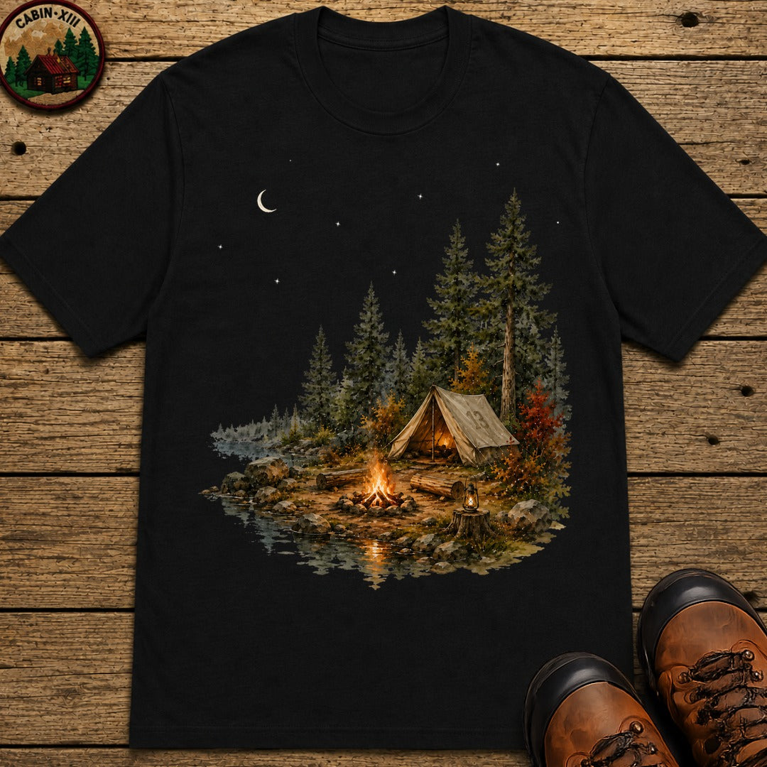 Lakeside Campsite (Watercolor) T-Shirt - Black