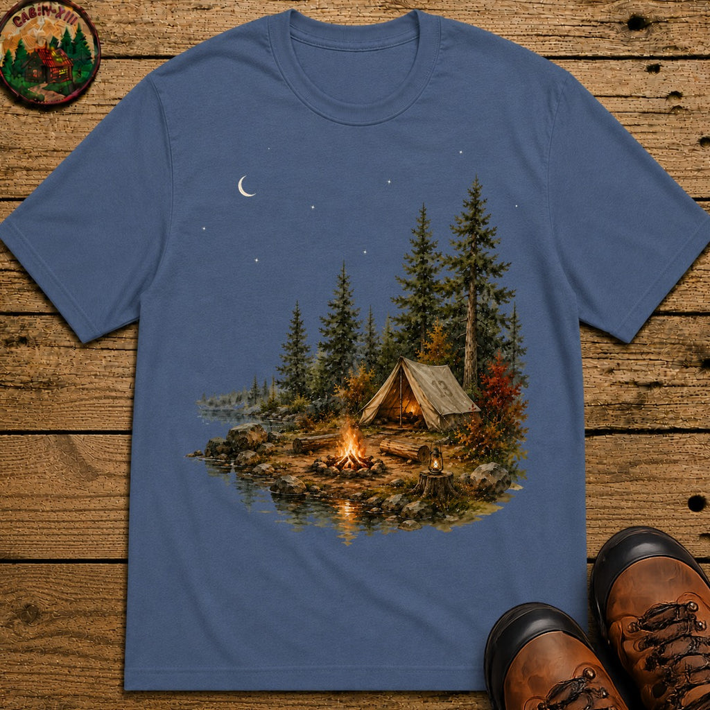 Lakeside Campsite (Watercolor) T-Shirt - Blue Jean