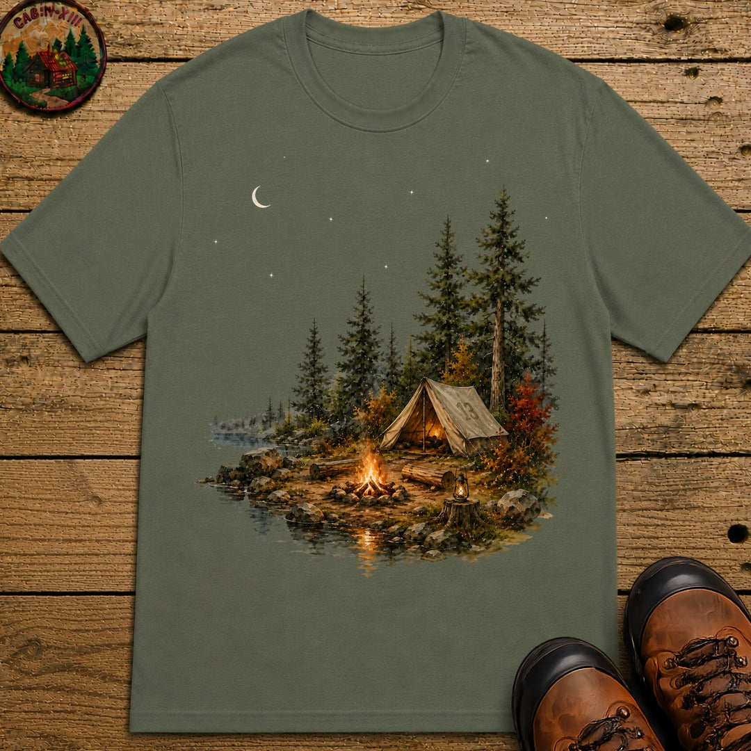 Lakeside Campsite (Watercolor) T-Shirt - Moss
