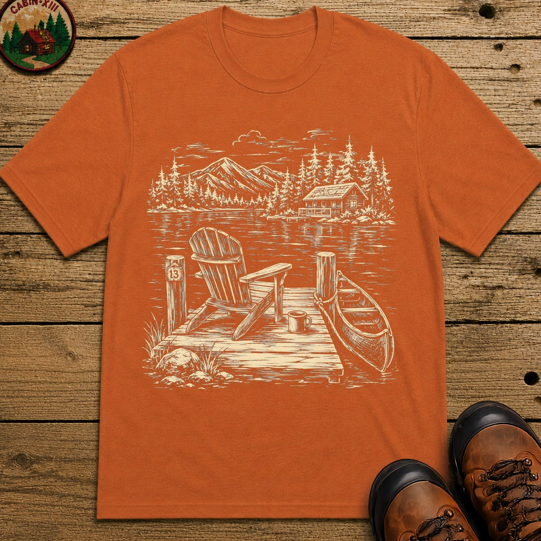 Lakeside Dock — Vintage Lake Cabin and Canoe Sketch Tee - Yam