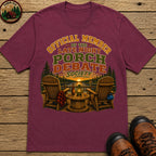 Late Night Porch Debate Society — Funny Lake Cabin Camping Tee - Berry