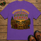 Late Night Porch Debate Society — Funny Lake Cabin Camping Tee - Grape