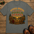 Late Night Porch Debate Society — Funny Lake Cabin Camping Tee - Pepper
