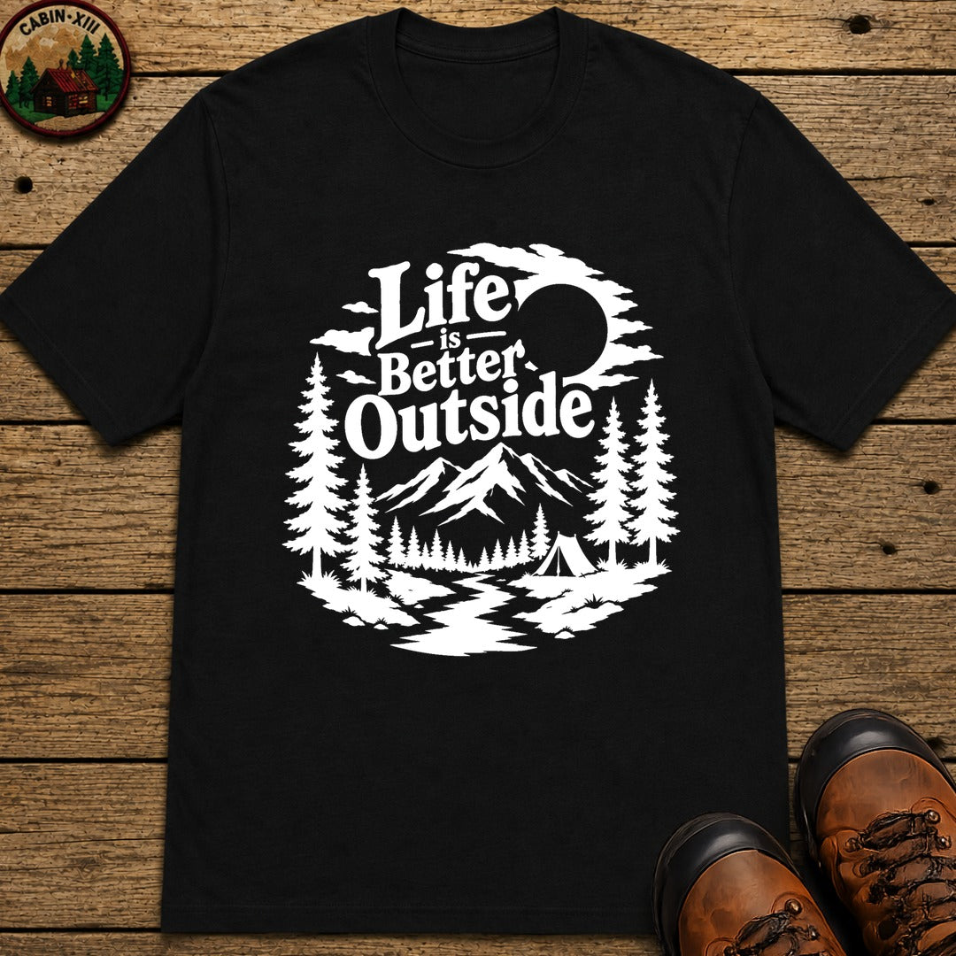 Life Is Better Outside Shirt — Vintage Outdoor Camping Tee - Black