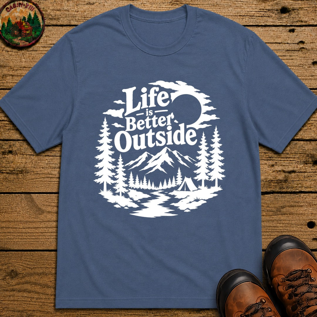 Life Is Better Outside Shirt — Vintage Outdoor Camping Tee - Blue Jean