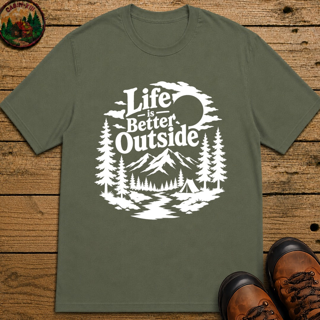 Life Is Better Outside Shirt — Vintage Outdoor Camping Tee - Moss