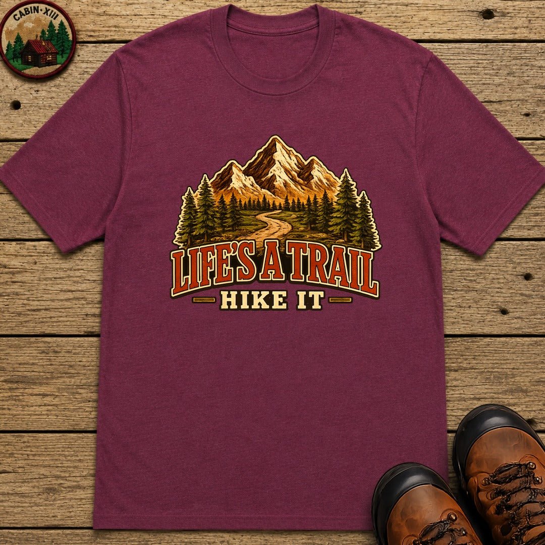 Life's a Trail Hike It — Vintage Mountain Hiking Outdoor Tee - Berry