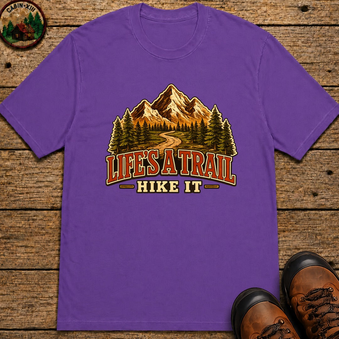 Life's a Trail Hike It — Vintage Mountain Hiking Outdoor Tee - Grape