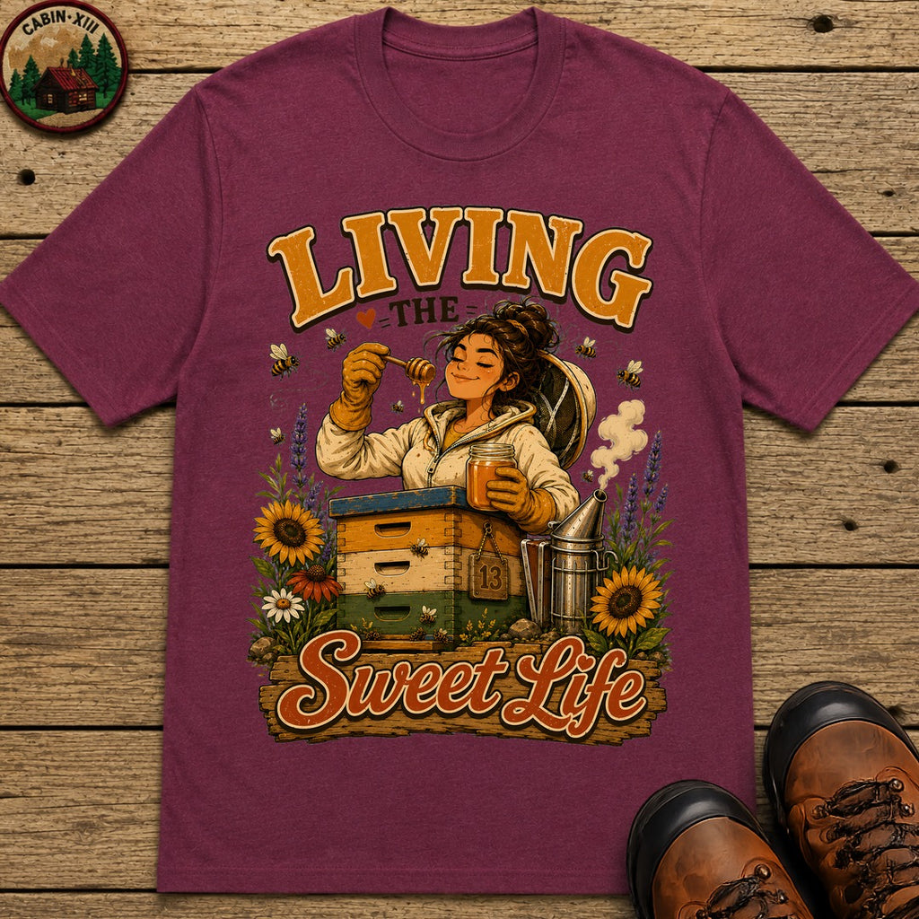 Living the Sweet Life Funny Beekeeping Shirt — Beekeeper Tee - Berry