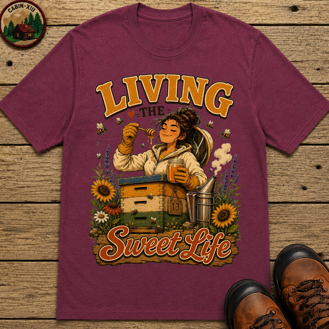 Living the Sweet Life Funny Beekeeping Shirt — Beekeeper Tee - Berry
