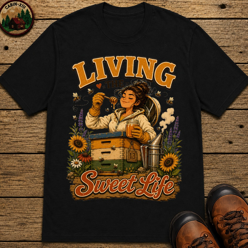 Living the Sweet Life Funny Beekeeping Shirt — Beekeeper Tee - Black