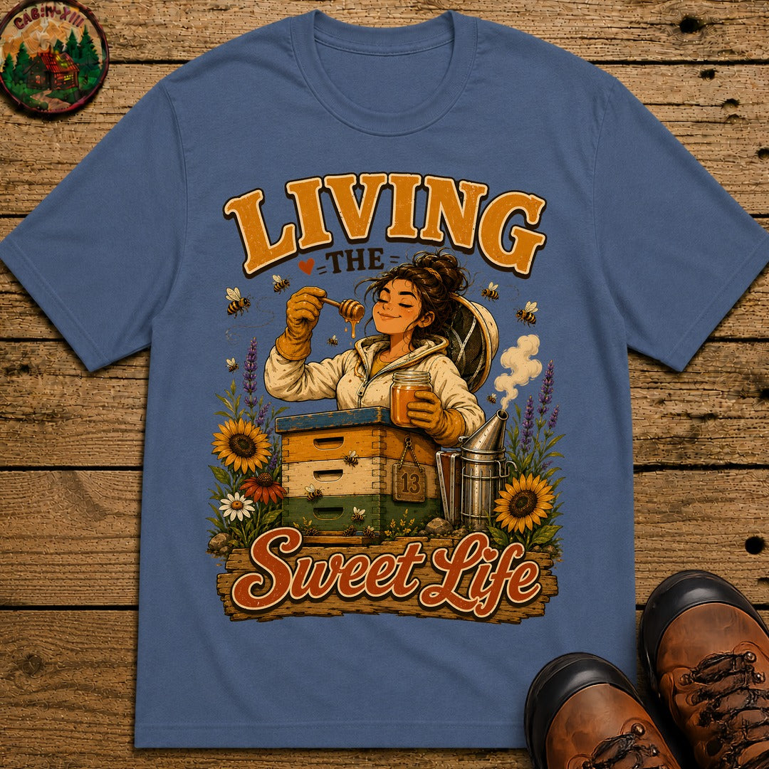 Living the Sweet Life Funny Beekeeping Shirt — Beekeeper Tee - Blue Jean