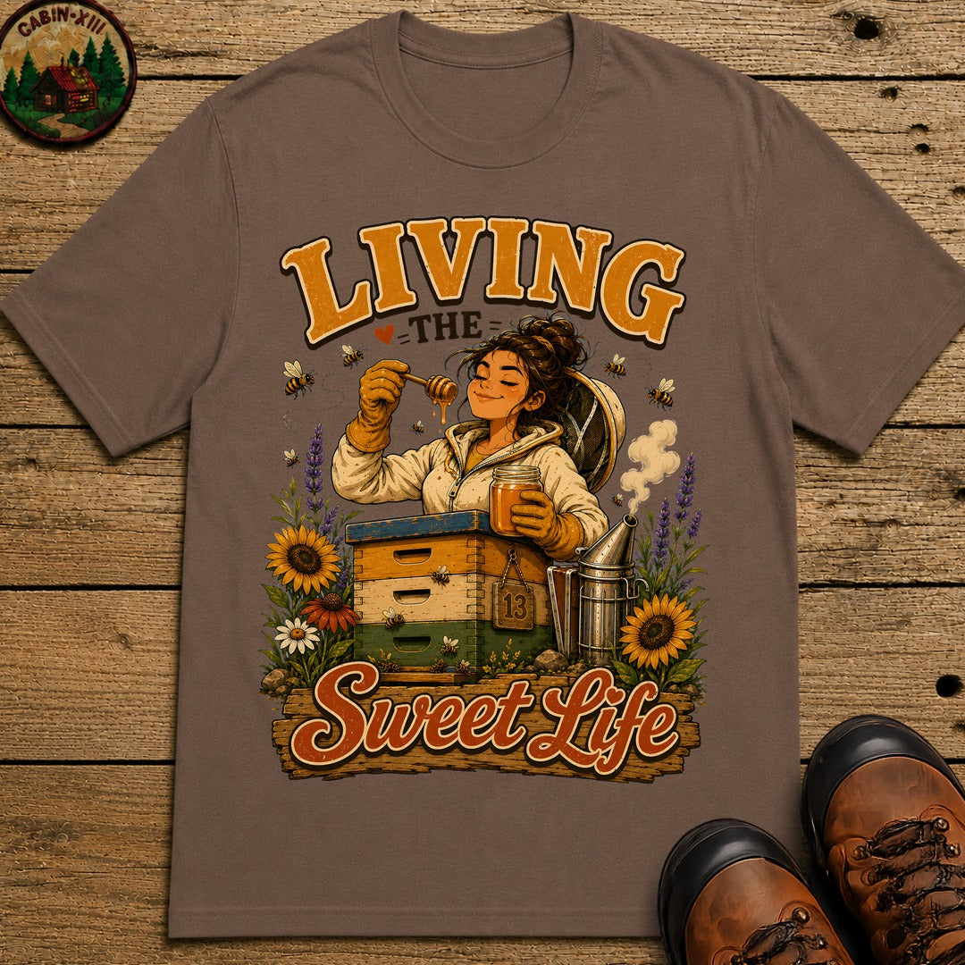 Living the Sweet Life Funny Beekeeping Shirt — Beekeeper Tee - Espresso