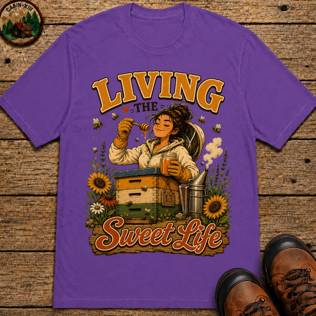 Living the Sweet Life Funny Beekeeping Shirt — Beekeeper Tee - Grape
