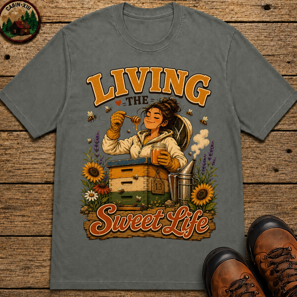 Living the Sweet Life Funny Beekeeping Shirt — Beekeeper Tee - Pepper
