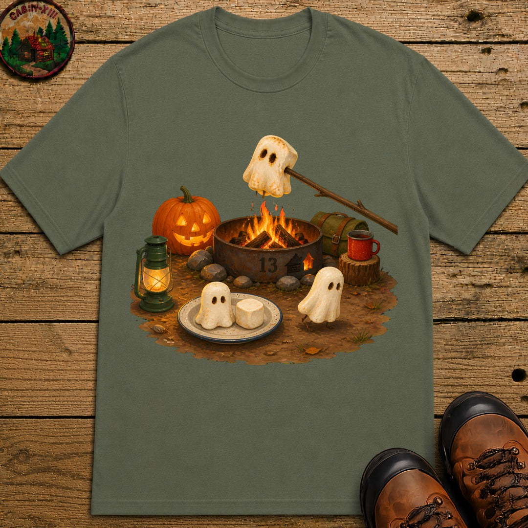 Marshmallow Ghosts Halloween T-Shirt - Moss