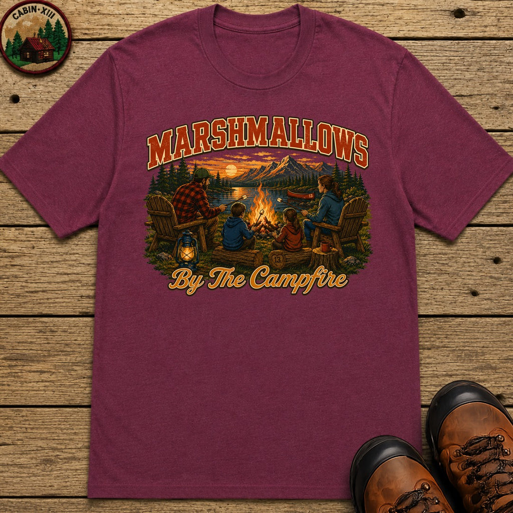 Marshmallows by the Campfire — Vintage Family Camping Tee - Berry