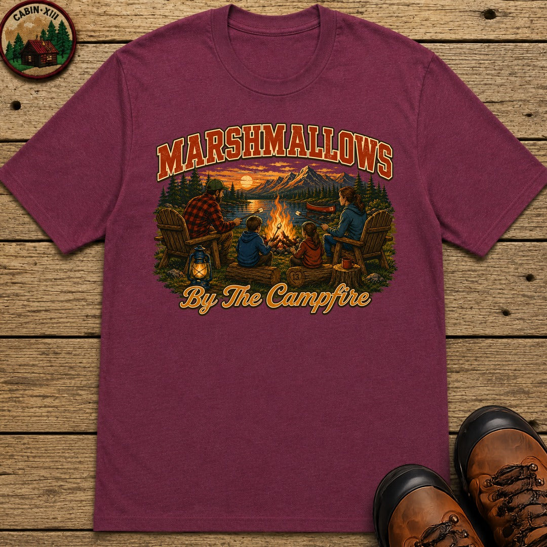Marshmallows by the Campfire — Vintage Family Camping Tee - Berry