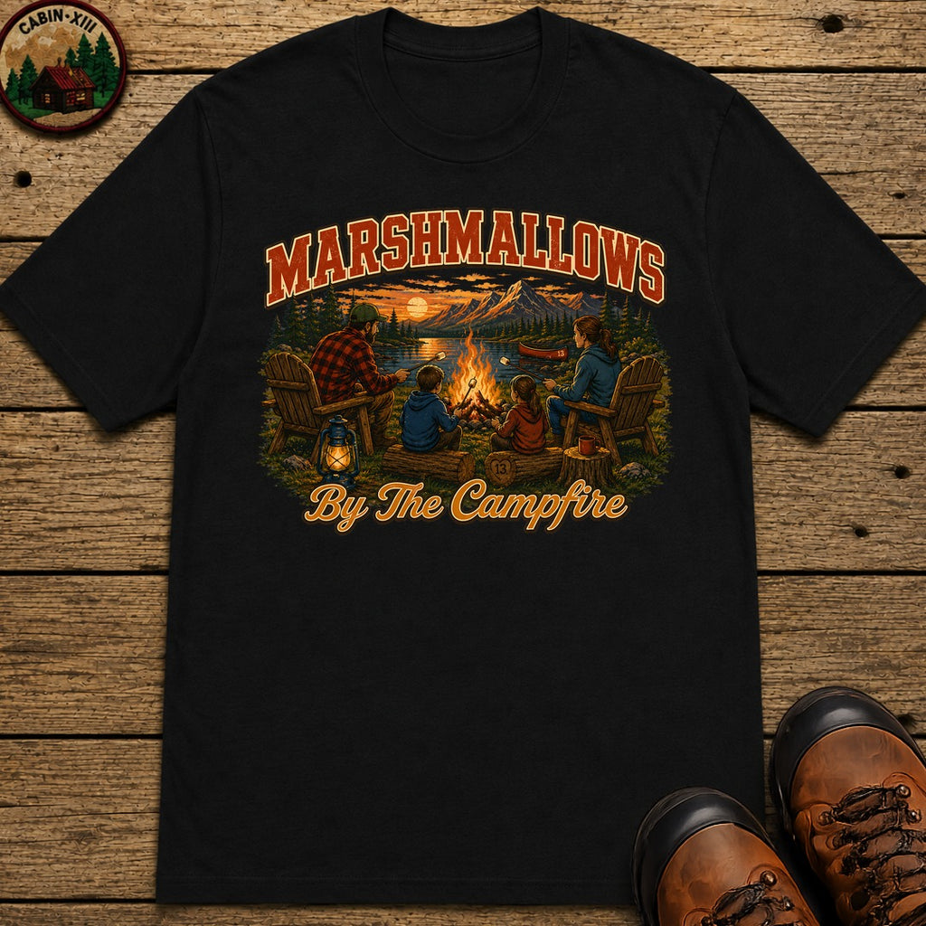 Marshmallows by the Campfire — Vintage Family Camping Tee - Black