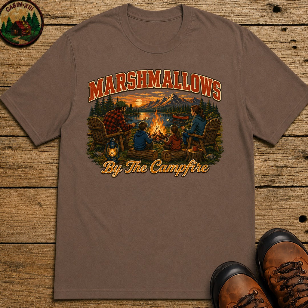 Marshmallows by the Campfire — Vintage Family Camping Tee - Espresso