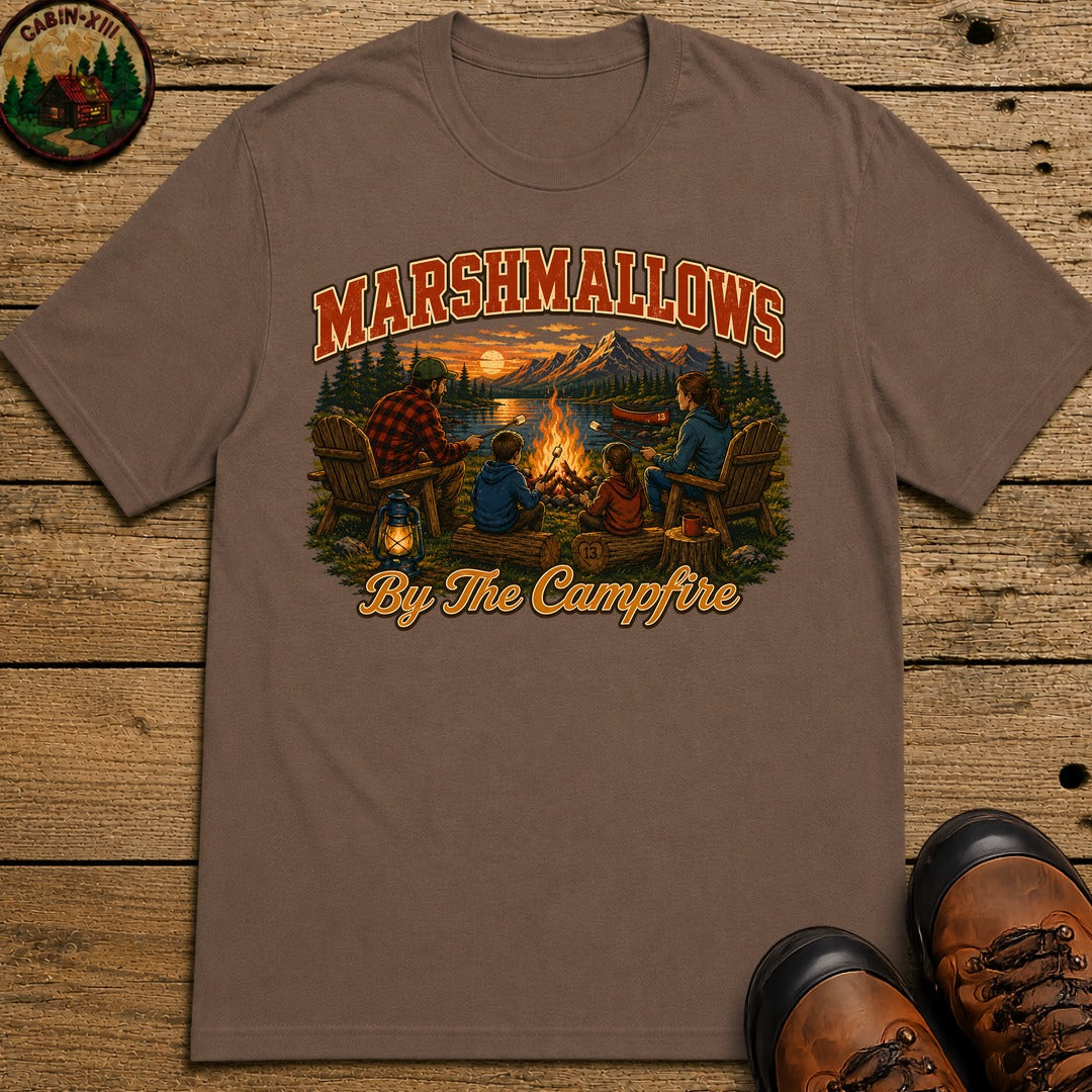 Marshmallows by the Campfire — Vintage Family Camping Tee - Espresso